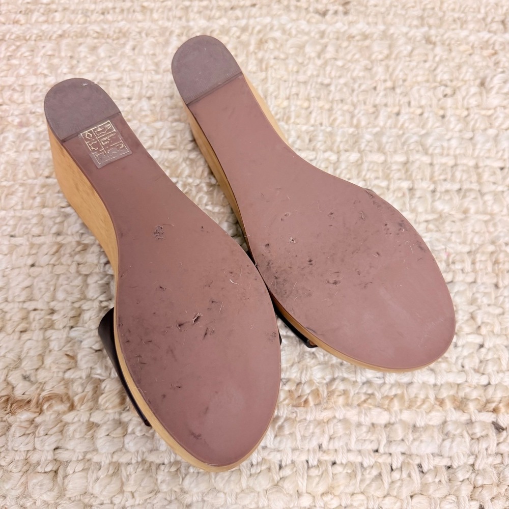 Tory Burch Ines 80mm Wedge Slide Black Silver Calf Leather Wood Sandal 72048 7.5 - Picture 8 of 9